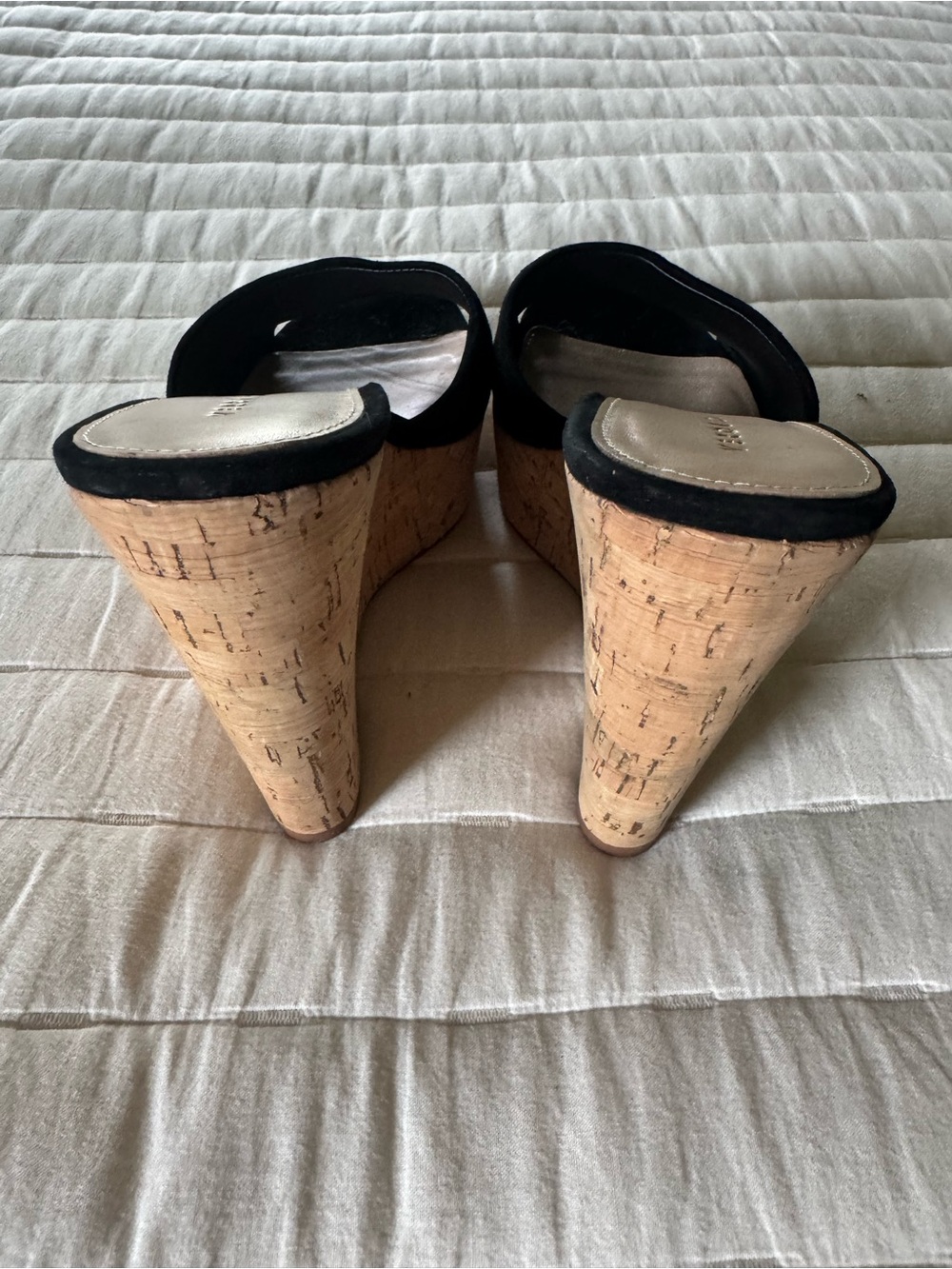 Veronica Beard Black Suede Dali Cork Slip-On Platform Wedge Sandals - Size 8 - Picture 6 of 8